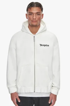 SUPER HEAVY OVERSIZE BLANK ZIP HOODIE CREAM WHITE