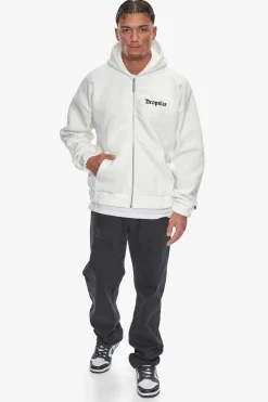 SUPER HEAVY OVERSIZE BLANK ZIP HOODIE CREAM WHITE