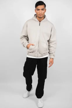 SUPER HEAVY OVERSIZE BLANK ZIP HOODIE MOON BEAM