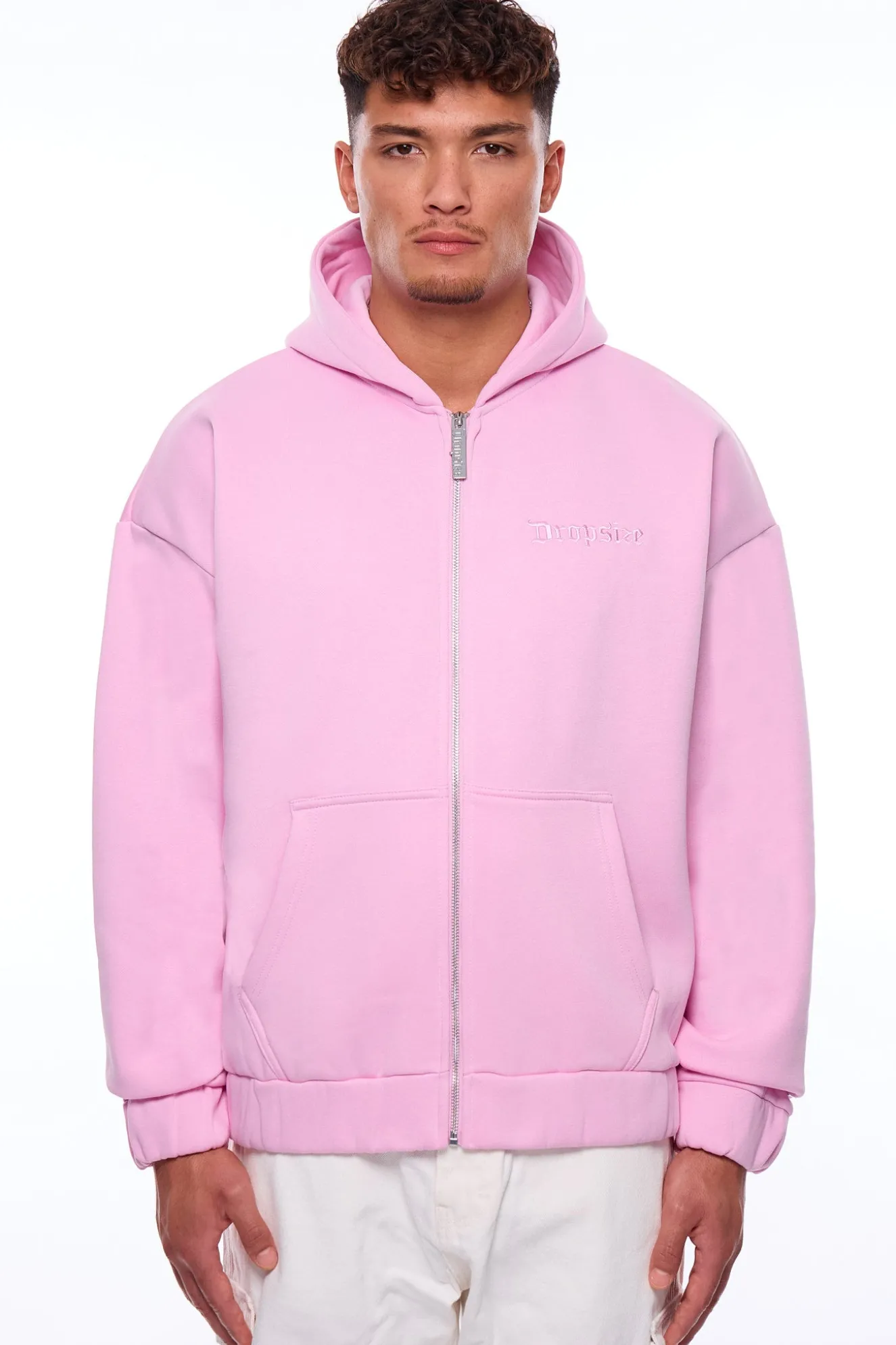 SUPER HEAVY OVERSIZE BLANK ZIP HOODIE PINK