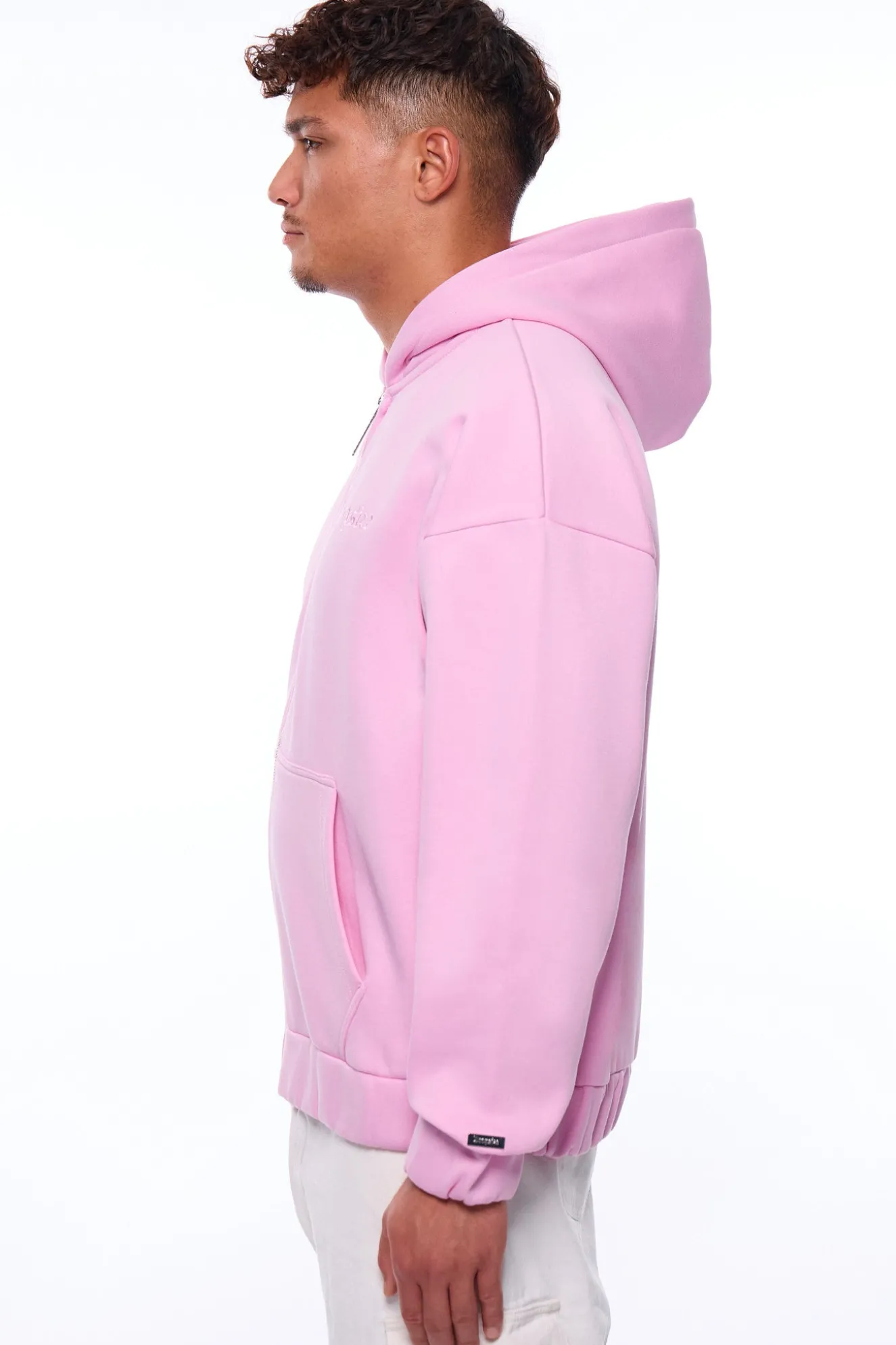 SUPER HEAVY OVERSIZE BLANK ZIP HOODIE PINK