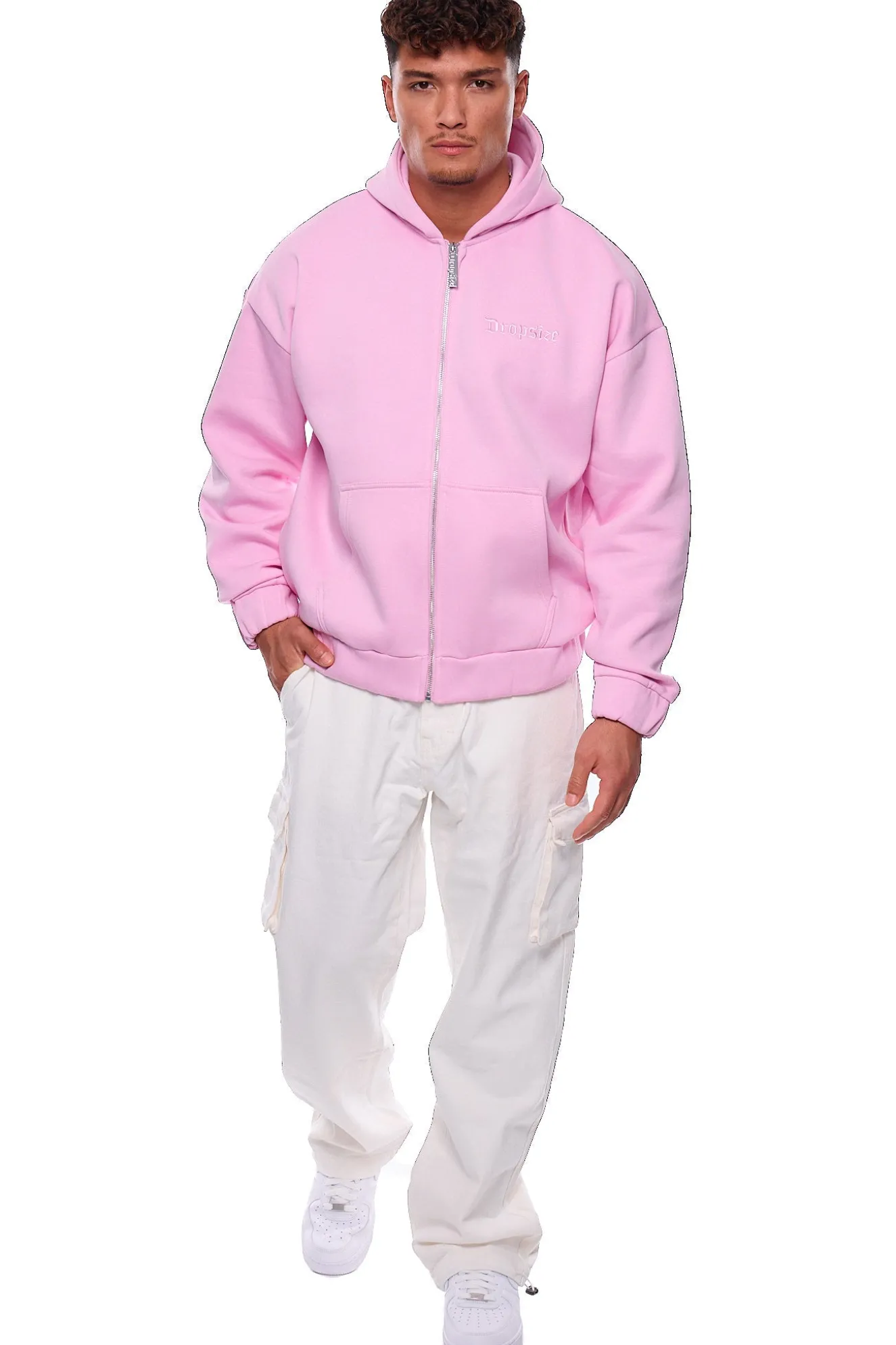 SUPER HEAVY OVERSIZE BLANK ZIP HOODIE PINK