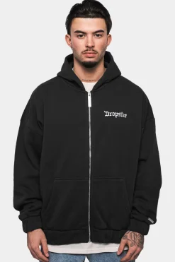 SUPER HEAVY OVERSIZE BLANK ZIP HOODIE WASHED BLACK
