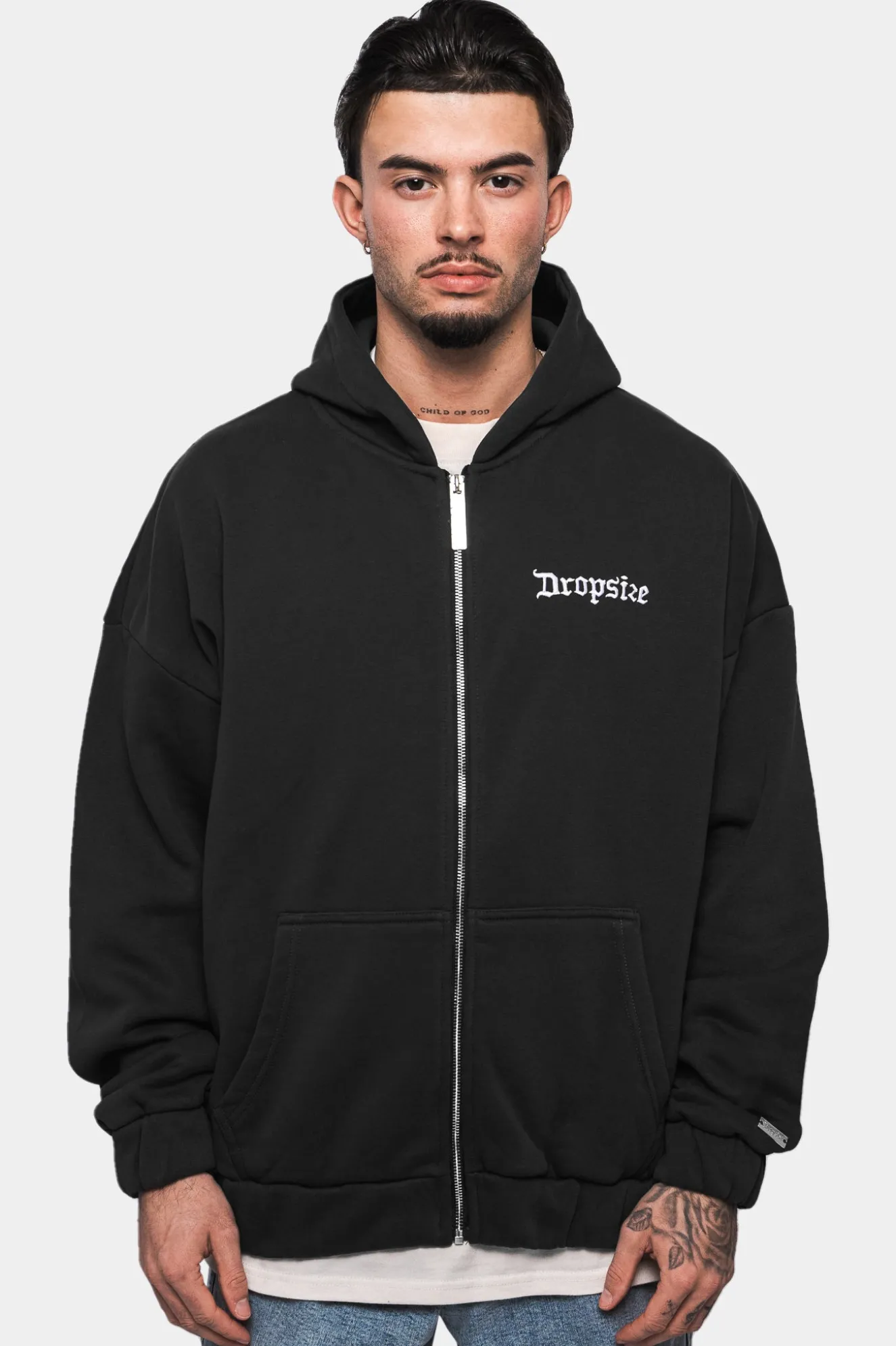 SUPER HEAVY OVERSIZE BLANK ZIP HOODIE WASHED BLACK