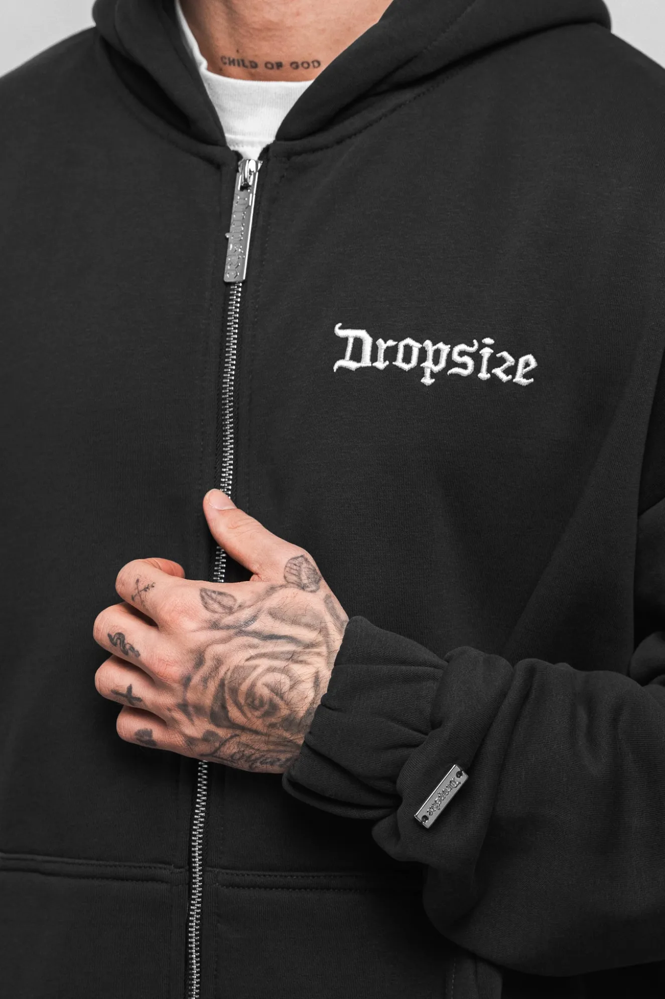 SUPER HEAVY OVERSIZE BLANK ZIP HOODIE WASHED BLACK