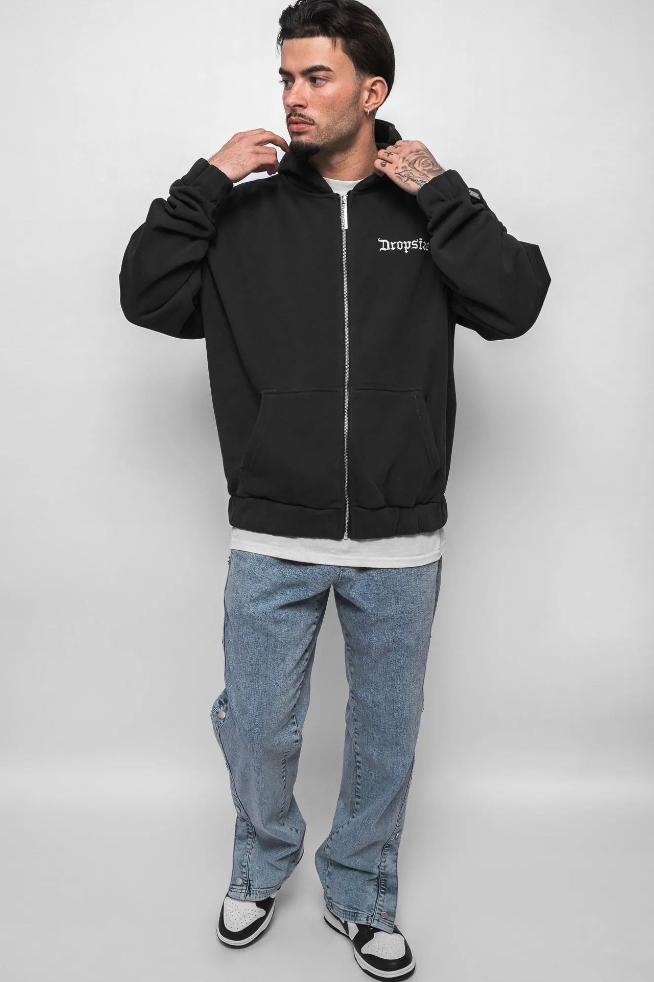 SUPER HEAVY OVERSIZE BLANK ZIP HOODIE WASHED BLACK