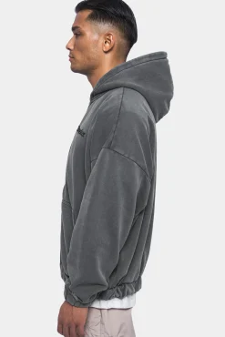 SUPER HEAVY OVERSIZE BLANK ZIP HOODIE WASHED GRAY