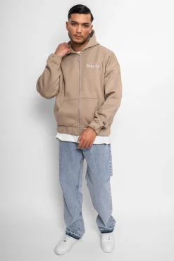 SUPER HEAVY OVERSIZE BLANK ZIP HOODIE WEATHERED TEAK