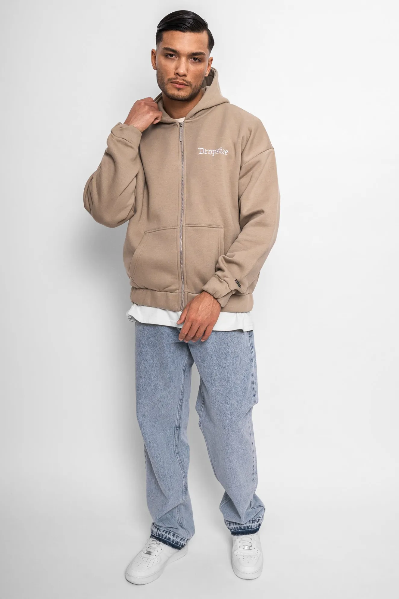SUPER HEAVY OVERSIZE BLANK ZIP HOODIE WEATHERED TEAK