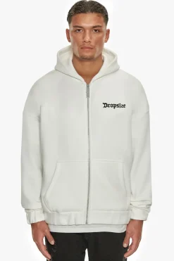 SUPER HEAVY OVERSIZE BLANK ZIP HOODIE WASHED WHITE