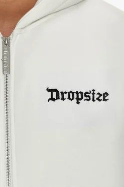SUPER HEAVY OVERSIZE BLANK ZIP HOODIE WASHED WHITE