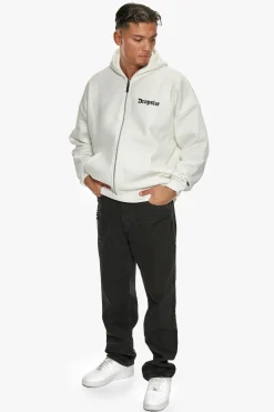 SUPER HEAVY OVERSIZE BLANK ZIP HOODIE WASHED WHITE
