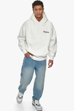 SUPER HEAVY OVERSIZE EMBO HOODIE CREAM BORDEAUX