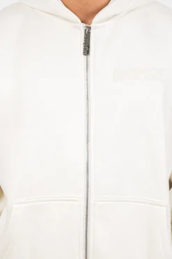SUPER HEAVY OVERSIZE HD PRINT ZIP HOODIE CREAM WHITE