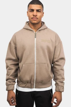 SUPER HEAVY OVERSIZE HD PRINT ZIP HOODIE SILVER MINK