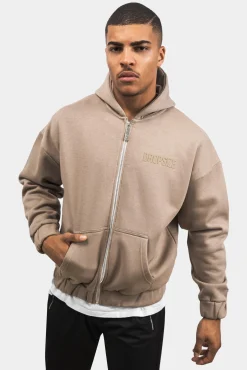 SUPER HEAVY OVERSIZE HD PRINT ZIP HOODIE SILVER MINK