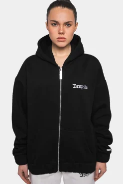 SUPER HEAVY OVERSIZE LOGO ZIP HOODIE BLACK