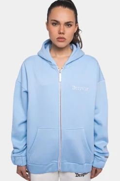 SUPER HEAVY OVERSIZE LOGO ZIP HOODIE BABY BLUE