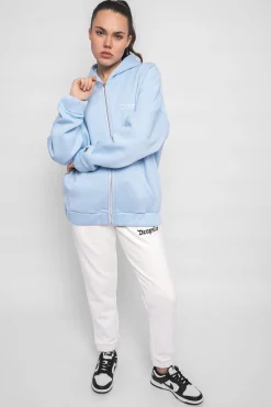 SUPER HEAVY OVERSIZE LOGO ZIP HOODIE BABY BLUE