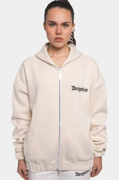 SUPER HEAVY OVERSIZE LOGO ZIP HOODIE COCONUT MILK