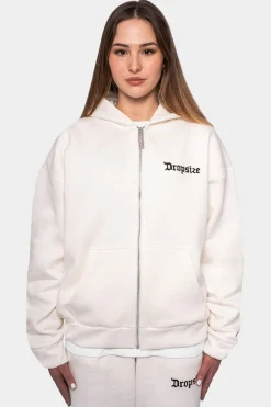 SUPER HEAVY OVERSIZE LOGO ZIP HOODIE CREAM WHITE