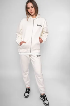 SUPER HEAVY OVERSIZE LOGO ZIP HOODIE CREAM WHITE