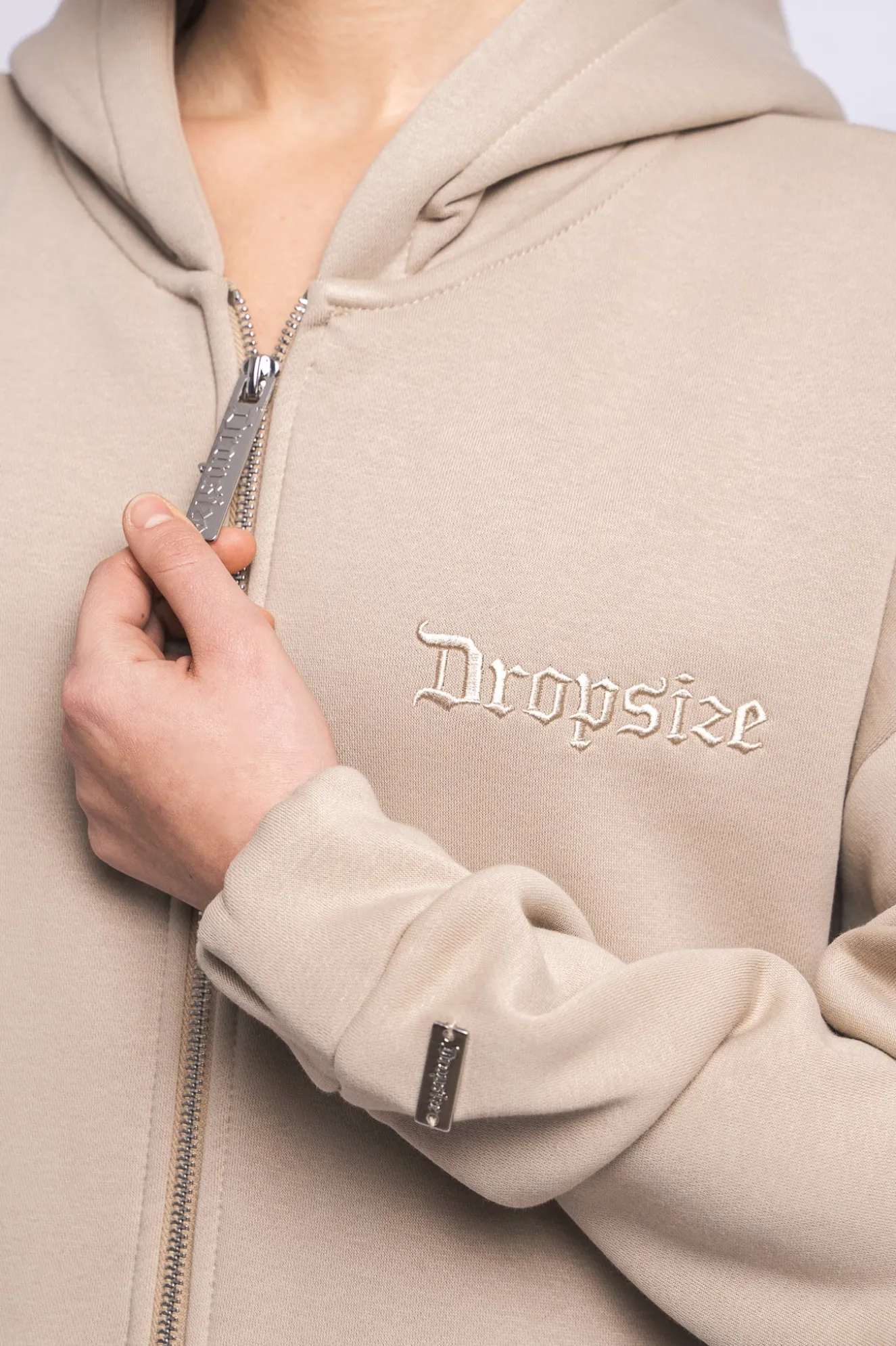 SUPER HEAVY OVERSIZE LOGO ZIP HOODIE LIGHT BROWN