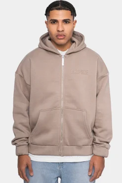 SUPER HEAVY OVERSIZE LOGO ZIP HOODIE SIMPLY TAUPE