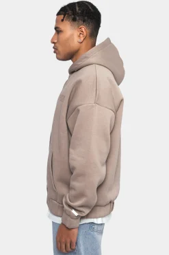 SUPER HEAVY OVERSIZE LOGO ZIP HOODIE SIMPLY TAUPE