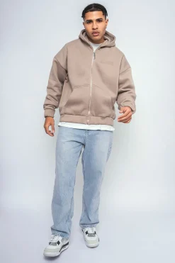 SUPER HEAVY OVERSIZE LOGO ZIP HOODIE SIMPLY TAUPE