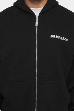 SUPER HEAVY OVERSIZE LOGO ZIP HOODIE BLACK