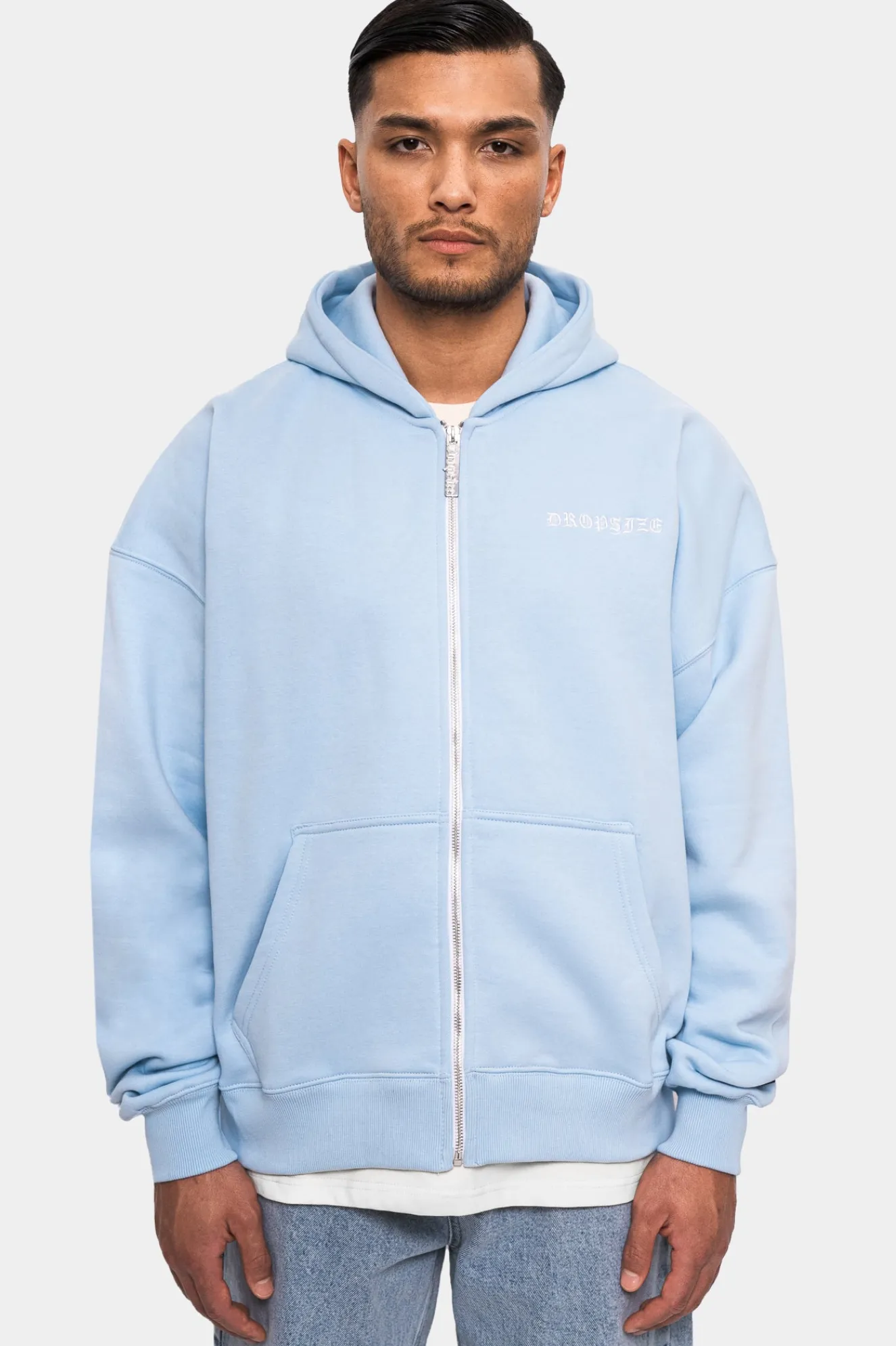 SUPER HEAVY OVERSIZE LOGO ZIP HOODIE BABY BLUE