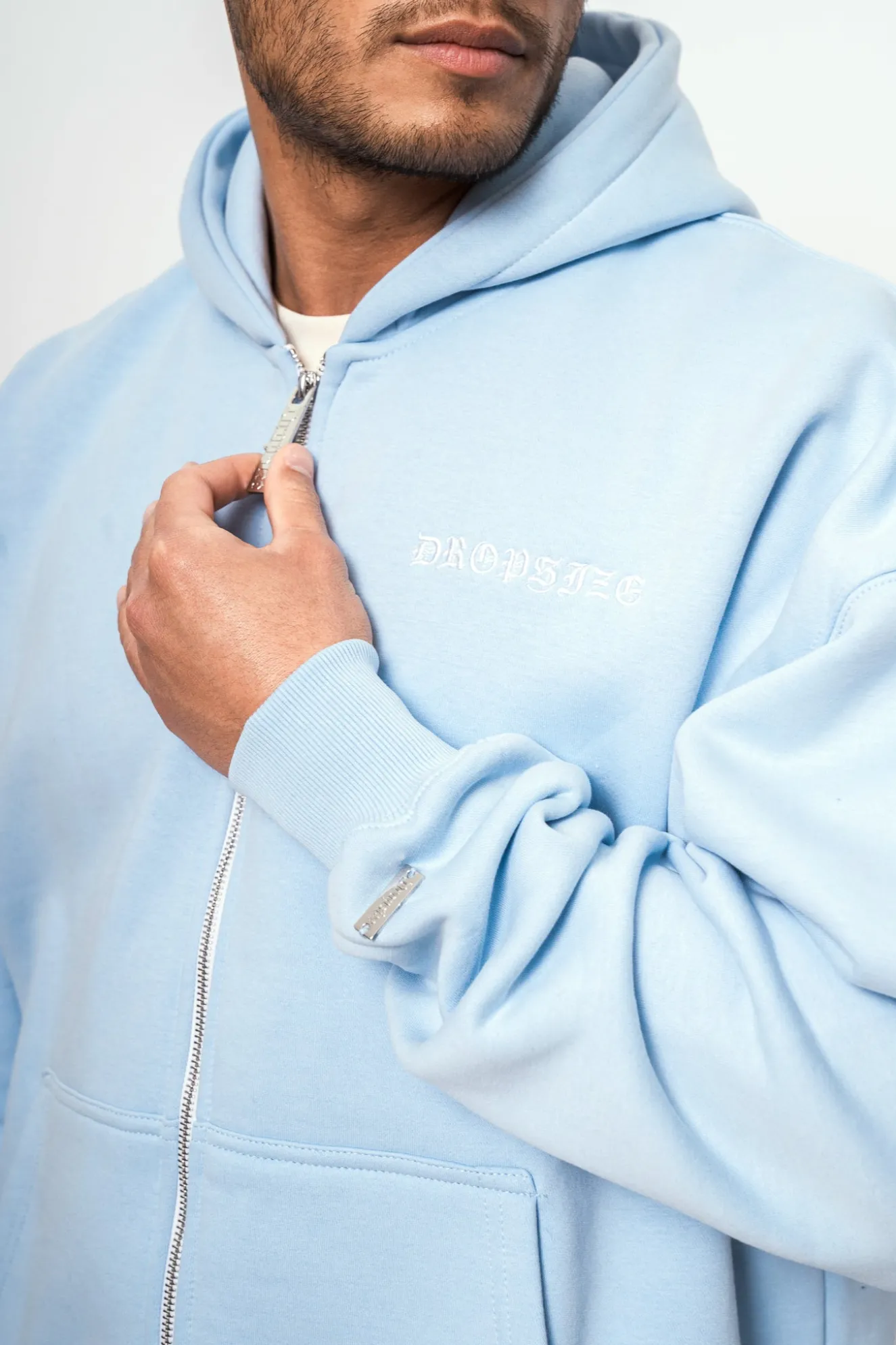 SUPER HEAVY OVERSIZE LOGO ZIP HOODIE BABY BLUE