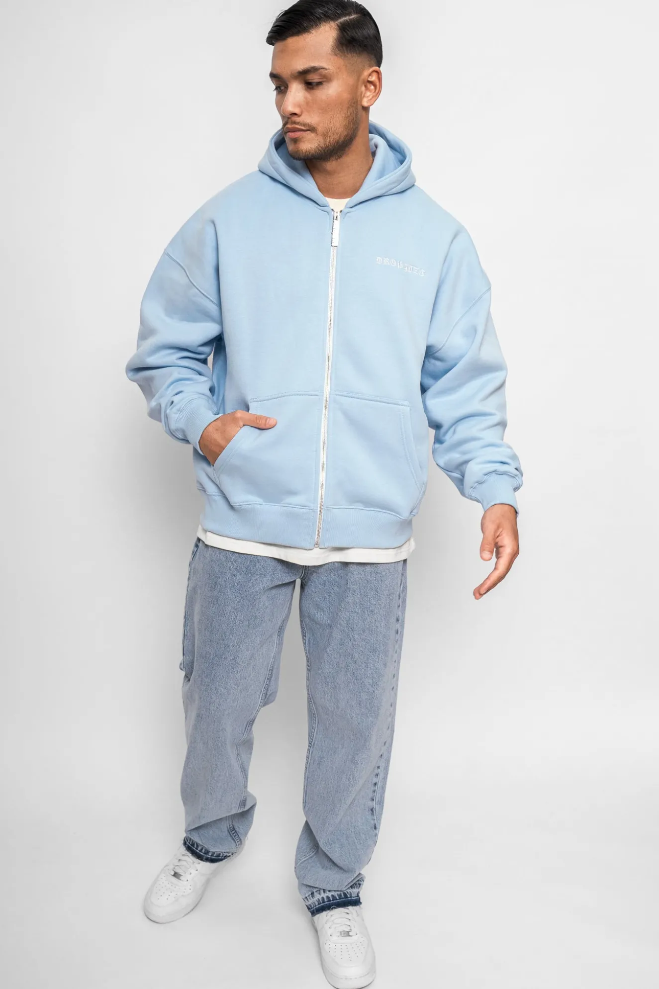 SUPER HEAVY OVERSIZE LOGO ZIP HOODIE BABY BLUE