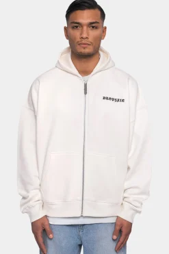 SUPER HEAVY OVERSIZE LOGO ZIP HOODIE CREAM WHITE