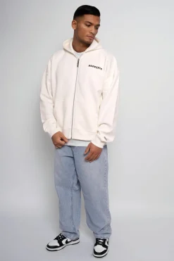 SUPER HEAVY OVERSIZE LOGO ZIP HOODIE CREAM WHITE