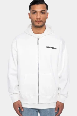 SUPER HEAVY OVERSIZE LOGO ZIP HOODIE WASHED WHITE