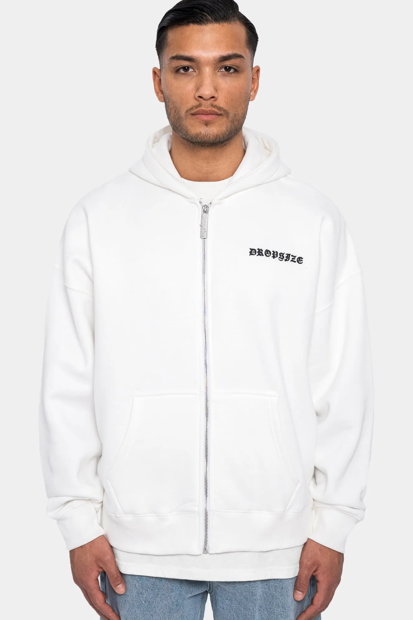 SUPER HEAVY OVERSIZE LOGO ZIP HOODIE WASHED WHITE