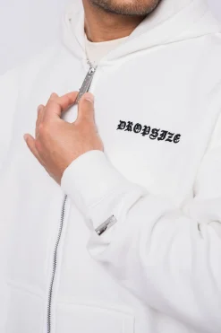 SUPER HEAVY OVERSIZE LOGO ZIP HOODIE WASHED WHITE
