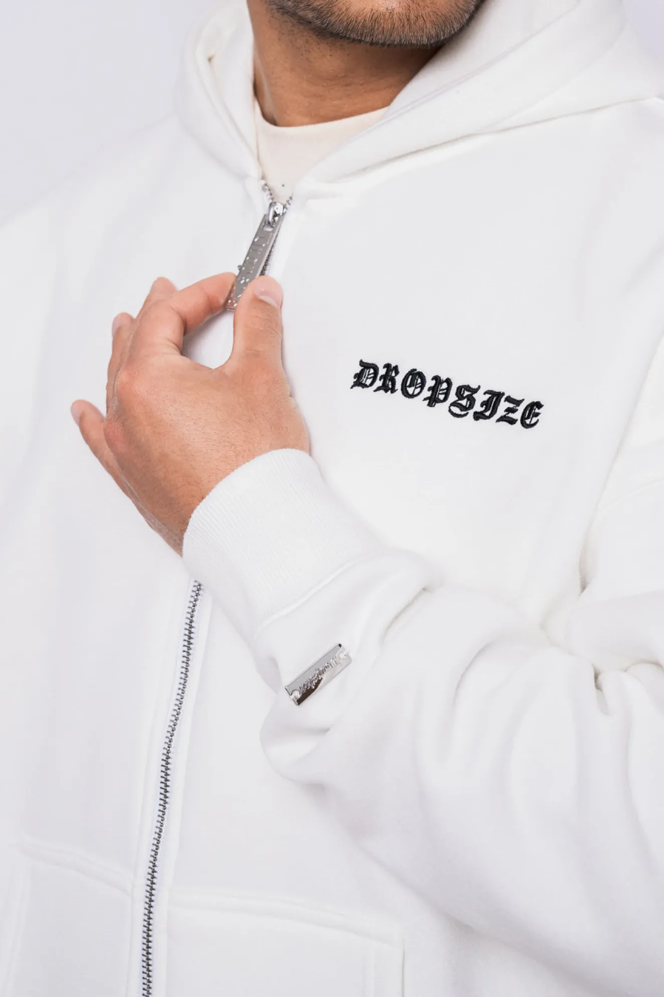 SUPER HEAVY OVERSIZE LOGO ZIP HOODIE WASHED WHITE