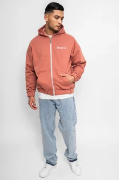 SUPER HEAVY OVERSIZE LOGO DESIGN ZIP HOODIE CANYON CLAY