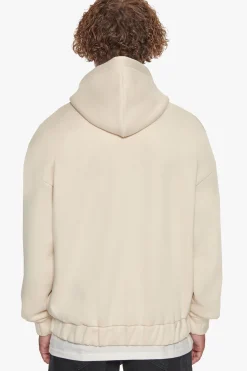 SUPER HEAVY OVERSIZE MID FRONT EMBO ZIP HOODIE COCONUT MILK