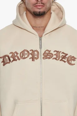 SUPER HEAVY OVERSIZE MID FRONT EMBO ZIP HOODIE COCONUT MILK