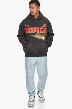 SUPER HEAVY OVERSIZE RACING DEPARTMENT HOODIE WASHED BLACK