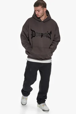 SUPER HEAVY OVERSIZE V2 MIDDLE EMBO HOODIE WASHED BLACK / BLACK