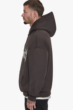 SUPER HEAVY OVERSIZE V2 MIDDLE EMBO HOODIE WASHED BLACK / WHITE