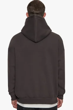 SUPER HEAVY OVERSIZE V2 MIDDLE EMBO HOODIE WASHED BLACK / WHITE