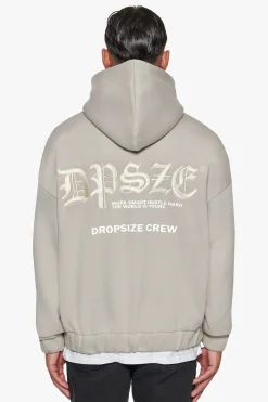 SUPER HEAVY OVERSIZE WORK SMART HUSTLE HARD ZIP-HOODIE PUMICE STONE