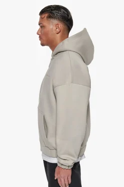SUPER HEAVY OVERSIZE WORK SMART HUSTLE HARD ZIP-HOODIE PUMICE STONE