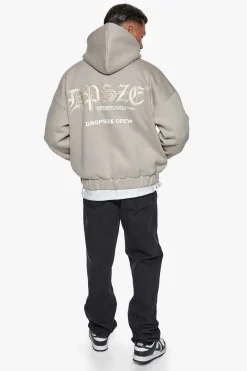 SUPER HEAVY OVERSIZE WORK SMART HUSTLE HARD ZIP-HOODIE PUMICE STONE